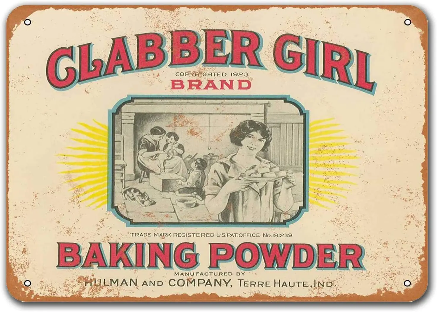 1923 Clabber Girl Baking Powder Sign, Vintage Tin Signs Wall Decor Art Retro Metal Sings for Dinner Room Coffee Bar Kitchen BBQ
1923 Clabber Girl Baking Powder Sign, Vintage Tin Signs Wall Decor Art Retro Metal Sings for Dinner Room Coffee Bar Kitchen BBQ