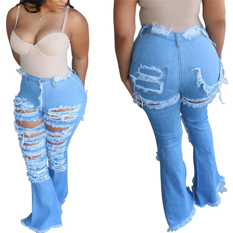 S-3XL New popular broken hole fashion lady jeans high waist slim denim flare pants high street casual fashion female jeans 
S-3XL New popular broken hole fashion lady jeans high waist slim denim flare pants high street casual fashion female jeans