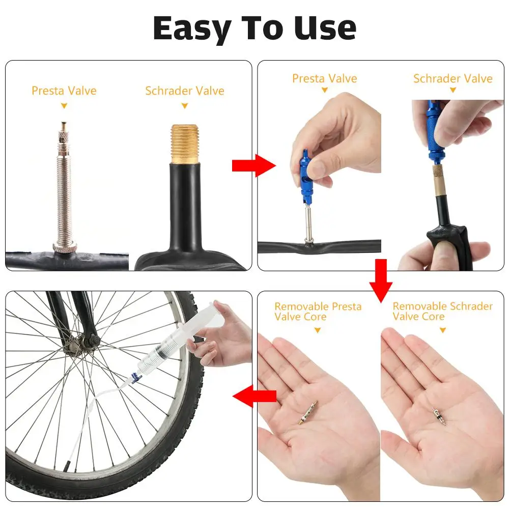 CyclingTubeless Sealant Injector Multifuntional Valve Core Removal Tool Compatible with Presta Schrader Valve Bike Repair Tools
CyclingTubeless Sealant Injector Multifuntional Valve Core Removal Tool Compatible with Presta Schrader Valve Bike Repair Tools