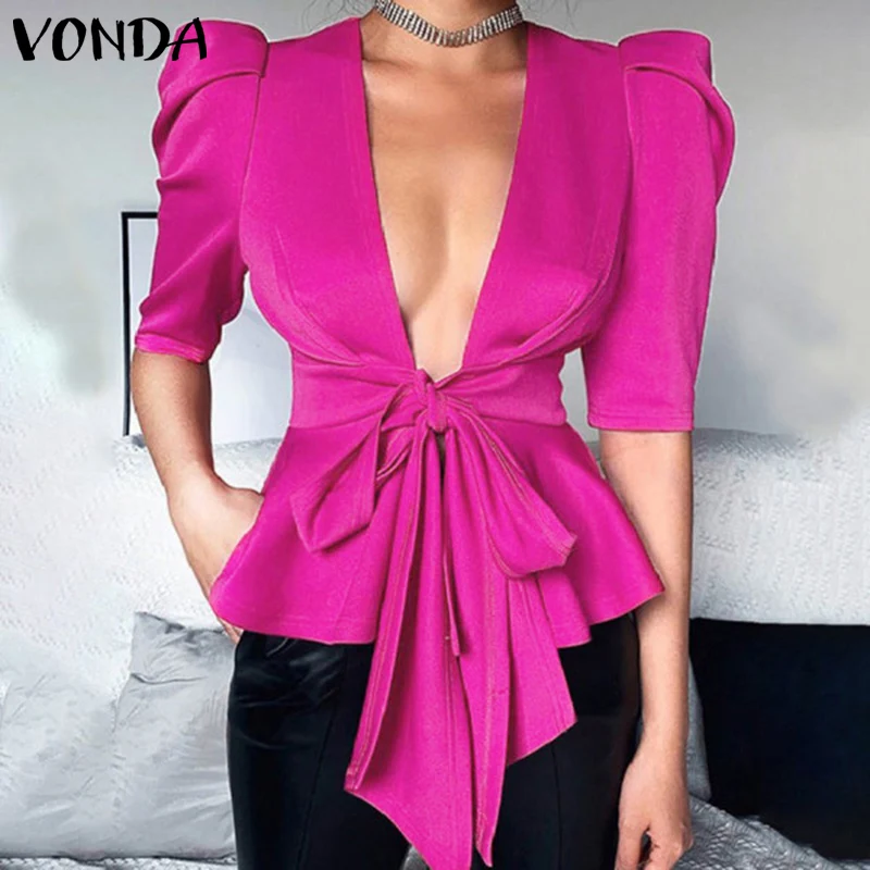 VONDA Oversized Tops Women Tunic Shirts Sexy V Neck Party Bandage Office Blouse 2021 Summer Half Sleeve Casual Solid Work Blusas
VONDA Oversized Tops Women Tunic Shirts Sexy V Neck Party Bandage Office Blouse 2021 Summer Half Sleeve Casual Solid Work Blusas