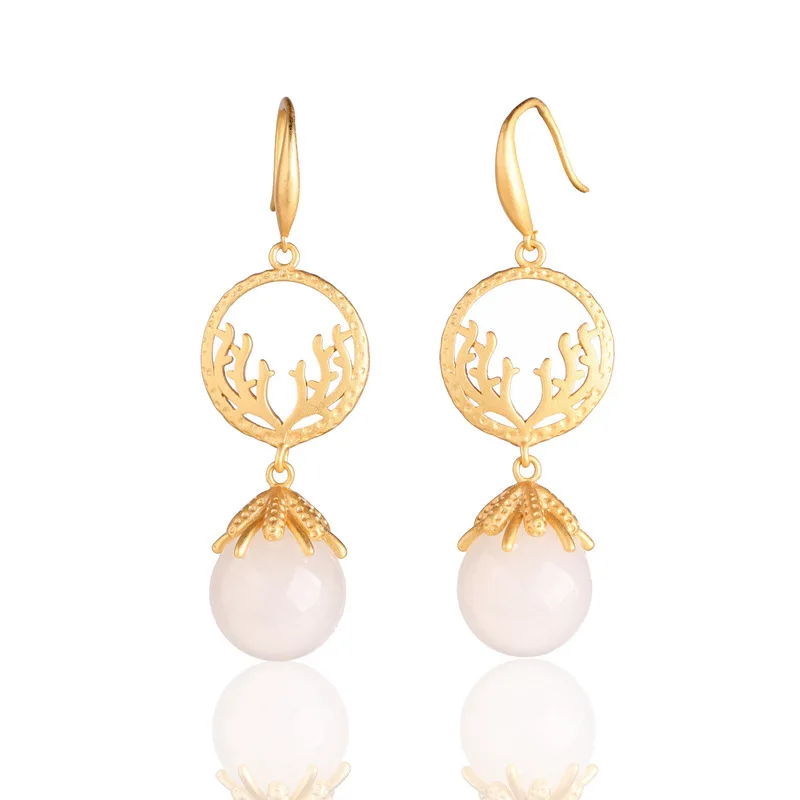 Earings Fashion Jewelry Restoring Ancient Ways Of Earring Bead Jade Pendant Female 925 Gold-plated Inlaid Earrings Milu Deer
Earings Fashion Jewelry Restoring Ancient Ways Of Earring Bead Jade Pendant Female 925 Gold-plated Inlaid Earrings Milu Deer