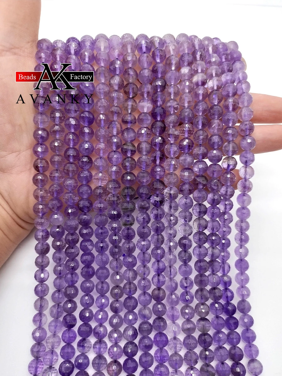 

Natural Stone Faceted Round Purple Amethyst Crystal Loose Spacer Beads For Jewelry Making DIY Bracelet Necklace 15" 6/8/10MM