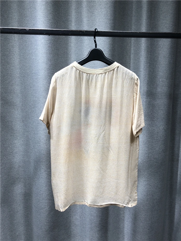 Woman Tshirts New Summer Products Fashion Pure Silk Round Neck Short Sleeve Pullover Floral Design On Chest Threaded Neckline
Woman Tshirts New Summer Products Fashion Pure Silk Round Neck Short Sleeve Pullover Floral Design On Chest Threaded Neckline