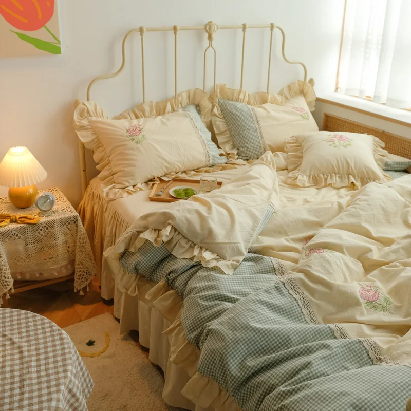 Fairy Korean Style Princess Style Four-Piece of Bed Skirt All Cotton Pure Cotton Embroidery Flounce Quilt Cover Pastoral Bedding
Fairy Korean Style Princess Style Four-Piece of Bed Skirt All Cotton Pure Cotton Embroidery Flounce Quilt Cover Pastoral Bedding