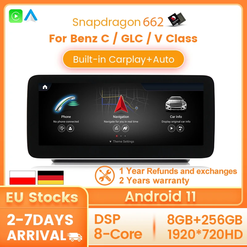 Автомобильный GPS-навигатор Qualcomm Snapdragon 662 Android 11 8 + 256G для Mercedes Benz C Class W205 2014-2018 NTG5.0 с WIF
Автомобильный GPS-навигатор Qualcomm Snapdragon 662 Android 11 8 + 256G для Mercedes Benz C Class W205 2014-2018 NTG5.0 с WIF