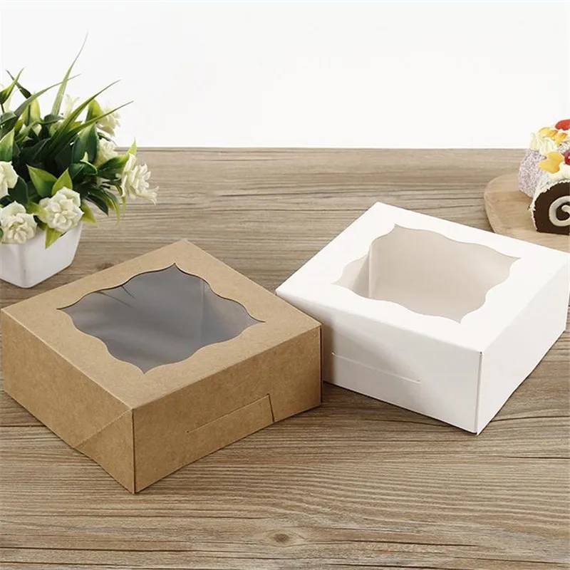 

20/40PCS Pastry Bakery Box with Window for Cookies Cupcakes Donuts With Muffin Cake Box Container Kraft Paper Food box