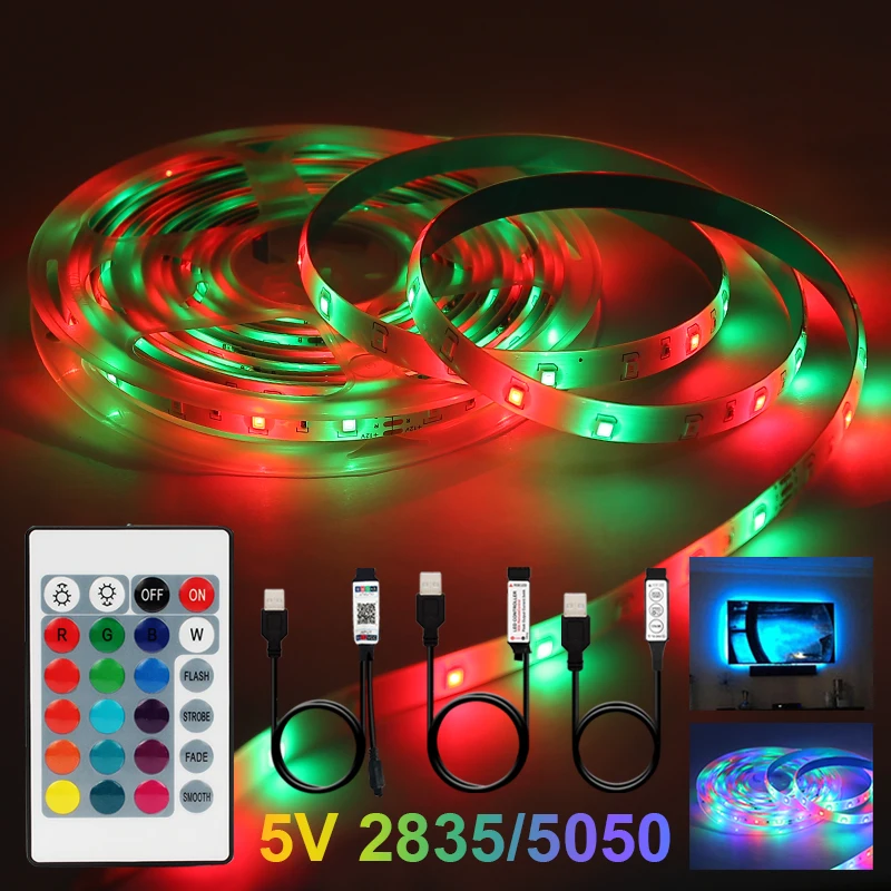 5V Led Strip Lights SMD 2835 5050 RGB USB luces 3Key Neon Led Bluetooth TV Background Lighting Tape Ribbon Diode Flexible Stripe
5V Led Strip Lights SMD 2835 5050 RGB USB luces 3Key Neon Led Bluetooth TV Background Lighting Tape Ribbon Diode Flexible Stripe