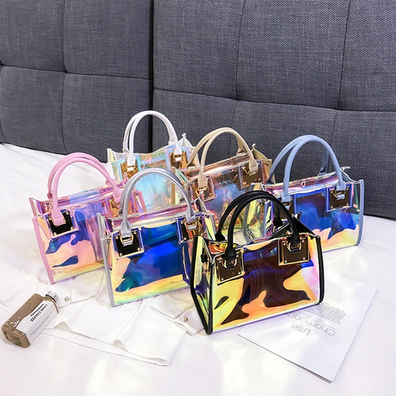2021 Big Capacity Holographic Waterproof Transparent Fashion Shoulder Messenger Tote Handbag Clear Jelly Bags Women Purse
2021 Big Capacity Holographic Waterproof Transparent Fashion Shoulder Messenger Tote Handbag Clear Jelly Bags Women Purse