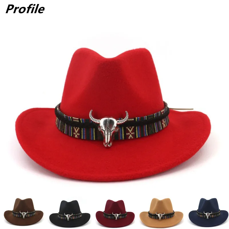 Cowboy hat autumn and winter thick fedora hat monochrome red curled bull head logo unisex jazz шляпа женская
Cowboy hat autumn and winter thick fedora hat monochrome red curled bull head logo unisex jazz шляпа женская