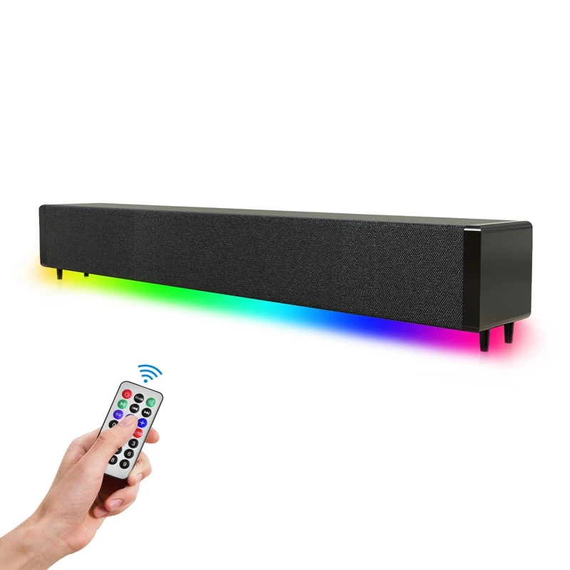 Мини звуковая панель RGB Освещение Bluetooth 5,0 дистанционное управление звуковая панель с аудиокабелем для ТВ ПК ноутбука и смартфона
Мини звуковая панель RGB Освещение Bluetooth 5,0 дистанционное управление звуковая панель с аудиокабелем для ТВ ПК ноутбука и смартфона