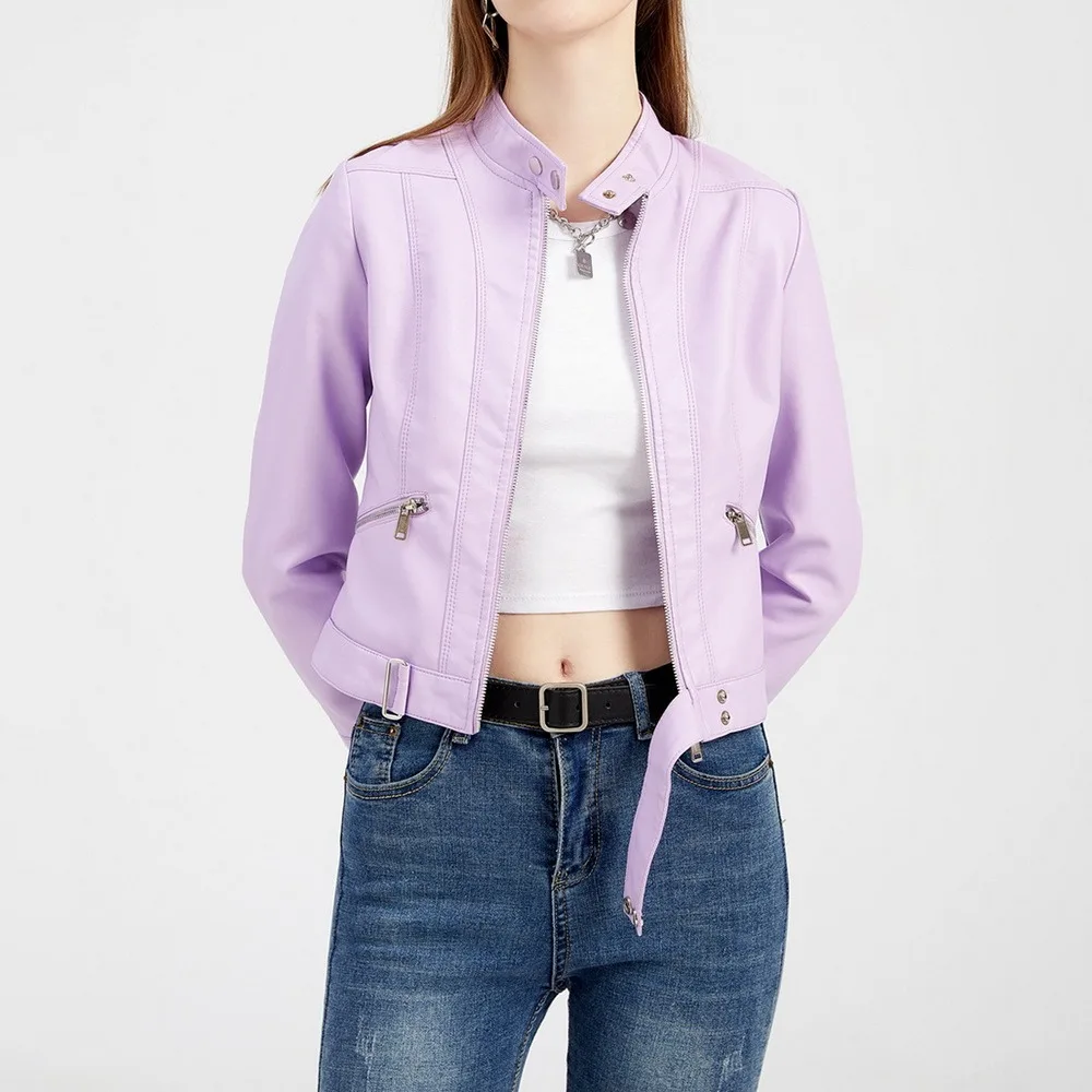 2021 Autumn Sashes PU Faux Leather Jacket Women Zipper Slim Short Punk Biker Jackets Coat Female Outwear Tops Casacos Feminino 
2021 Autumn Sashes PU Faux Leather Jacket Women Zipper Slim Short Punk Biker Jackets Coat Female Outwear Tops Casacos Feminino