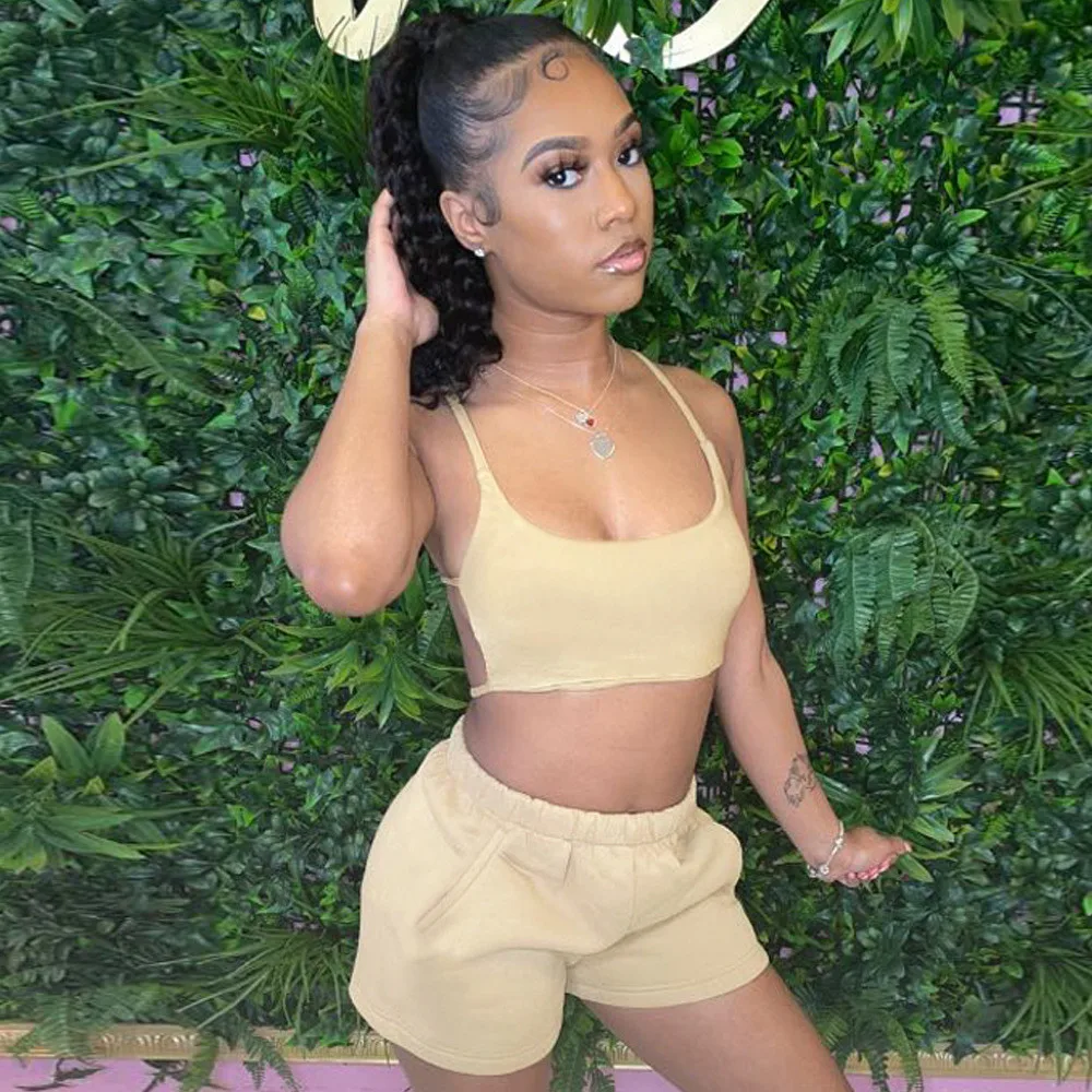 Women Solid Color Two 2 Piece Sets Ladies Backless Low Neck Sleeveless Crop Top and Elastic Waist Biker Short Female Tracksuit 
Women Solid Color Two 2 Piece Sets Ladies Backless Low Neck Sleeveless Crop Top and Elastic Waist Biker Short Female Tracksuit