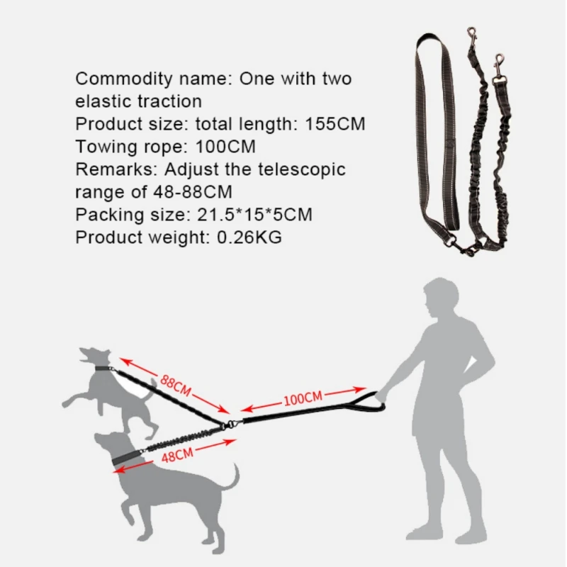 Pet Dog Elastic Nylon Traction Rope Tow Rope Car Seat Belt Double-headed Elastic One Drag Two Pet Cat Dog Rope Dropshipping