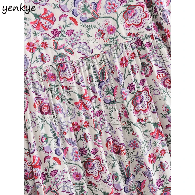 Summer Women Floral Print Holiday Boho Dress Lace Up O Neck Long Sleeve Pleated Casual Dresses Plus Size Vestido 
Summer Women Floral Print Holiday Boho Dress Lace Up O Neck Long Sleeve Pleated Casual Dresses Plus Size Vestido