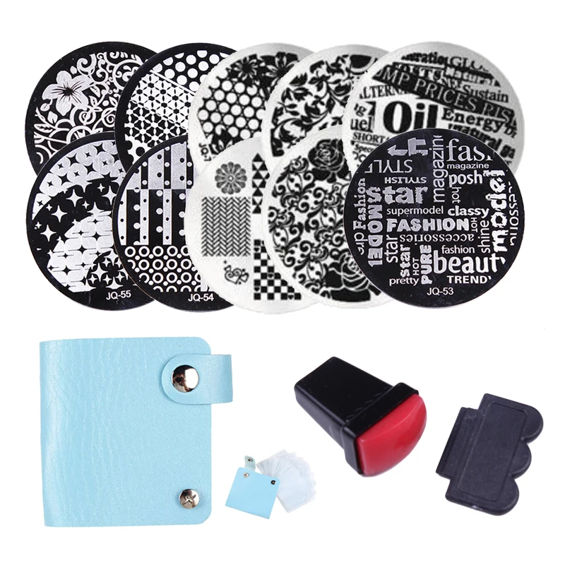 10Pcs Flower Square Texture Star Nail Stamping Plate+1Pc Nail Stamper Set&1Pc Blue/Silver/Transpartent Nail Plate Storage Bag
10Pcs Flower Square Texture Star Nail Stamping Plate+1Pc Nail Stamper Set&1Pc Blue/Silver/Transpartent Nail Plate Storage Bag