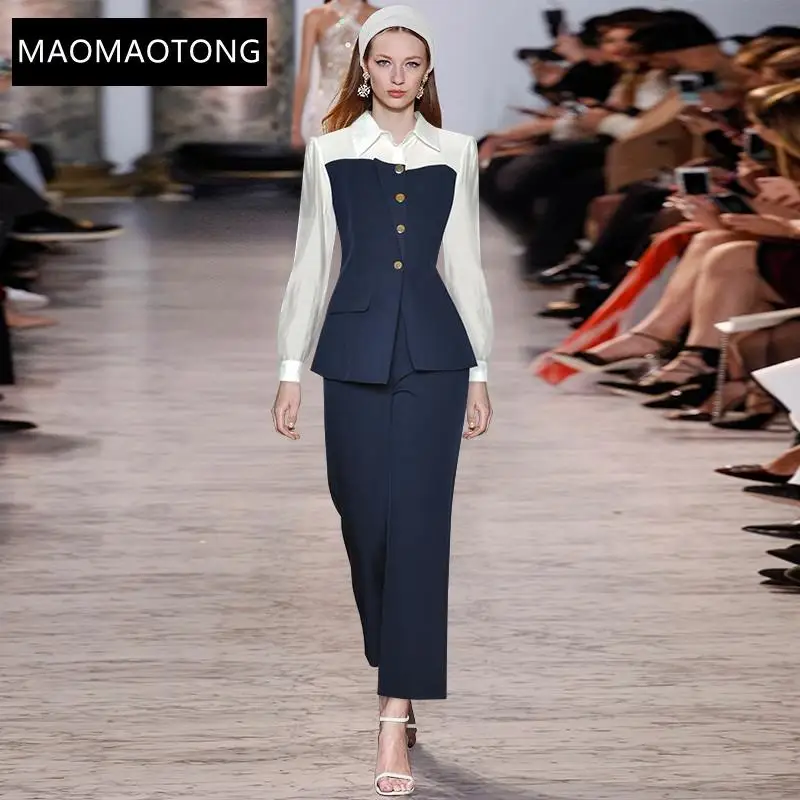 Fashion Runway Autumn Pants Suit Women's Long sleeve Single-breasted Top and Casual Solid Pants Two Pieces Set
Fashion Runway Autumn Pants Suit Women's Long sleeve Single-breasted Top and Casual Solid Pants Two Pieces Set