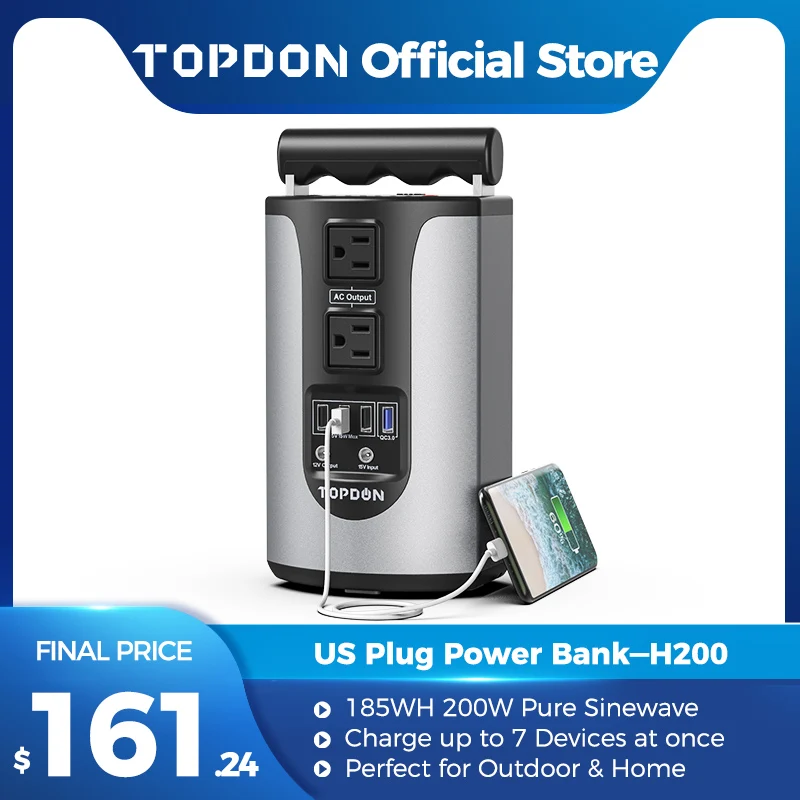 185WH Topdon H200 портативный блок питания для хранения энергии 18 Вт QC3.0 водонепроницаемый блок питания 200 Вт Чистая зарядка SINEWAVE
185WH Topdon H200 портативный блок питания для хранения энергии 18 Вт QC3.0 водонепроницаемый блок питания 200 Вт Чистая зарядка SINEWAVE