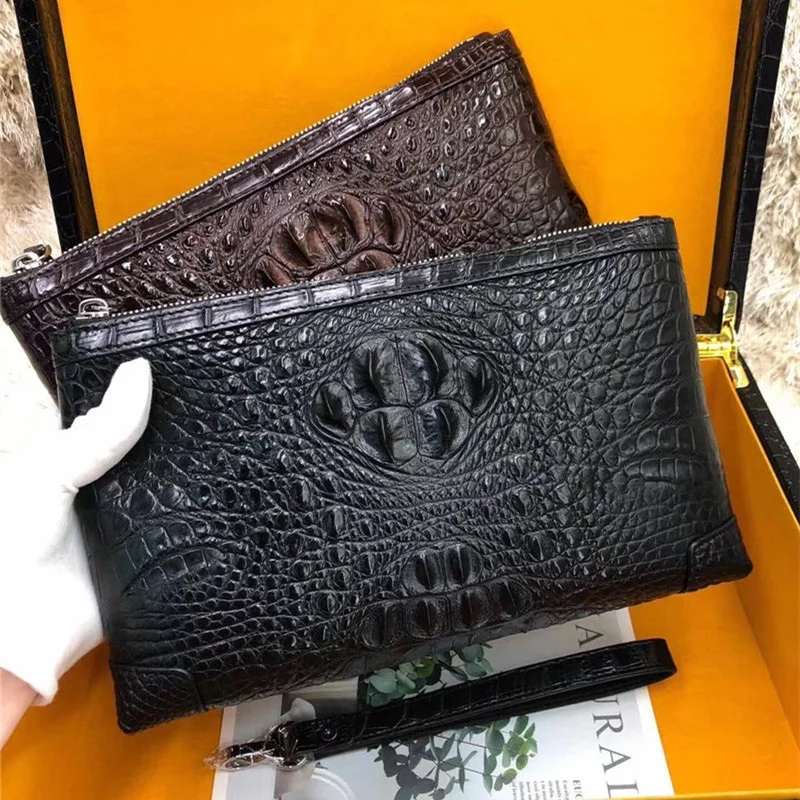 

Authentic Real Crocodile Skin Zipper Closure Men's Large Clutch Purse Laptop Case Genuine Alligator Leather Male Wristlets Bag