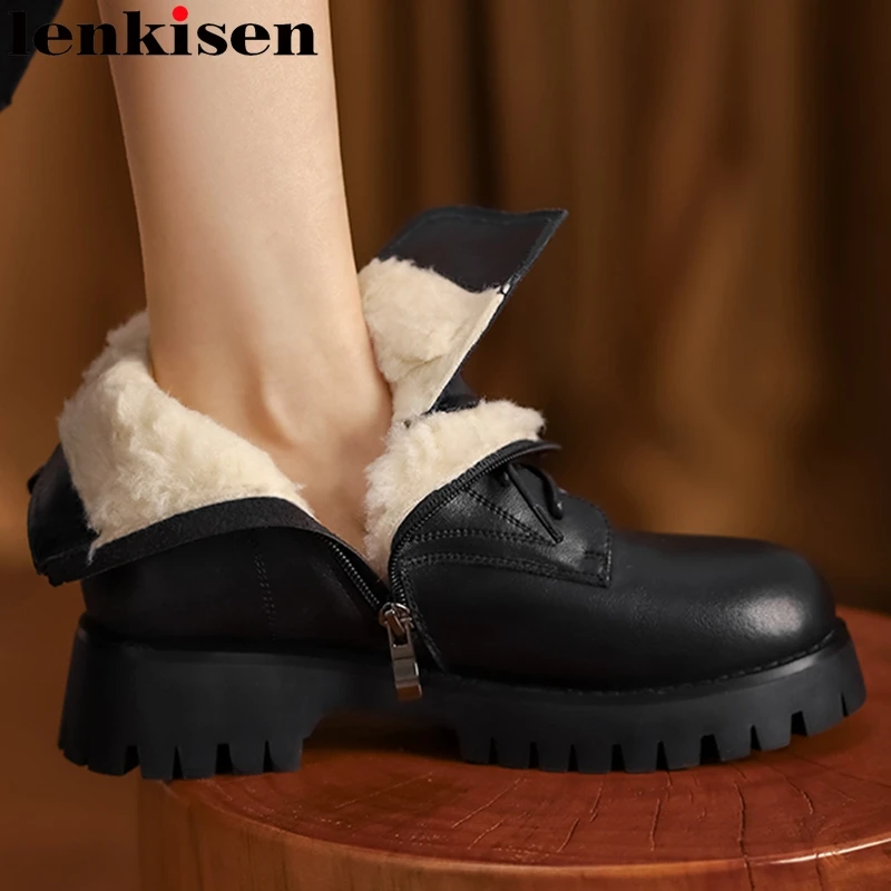 Классические зимние ботинки Lenkisen из коровьей кожи, зимние полусапожки из смеси шерсти с перекрестной шнуровкой и круглым носком на толстом ...
Классические зимние ботинки Lenkisen из коровьей кожи, зимние полусапожки из смеси шерсти с перекрестной шнуровкой и круглым носком на толстом ...