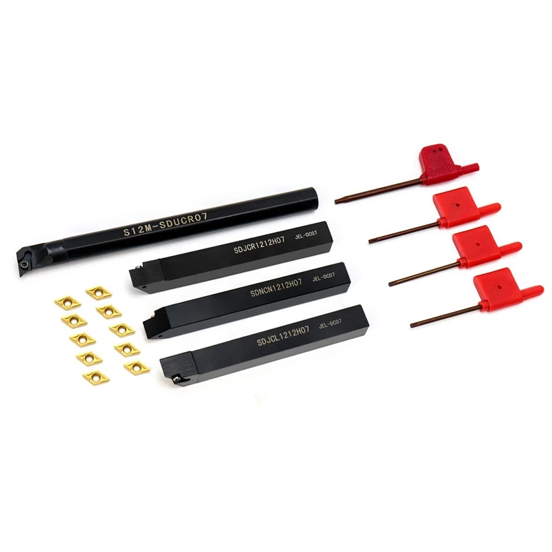 Turning Inserts, 4 Pcs Turning Tool Internal Turning Bar Holder With 10 PCS DCMT21.51 Indexable Carbide
Turning Inserts, 4 Pcs Turning Tool Internal Turning Bar Holder With 10 PCS DCMT21.51 Indexable Carbide