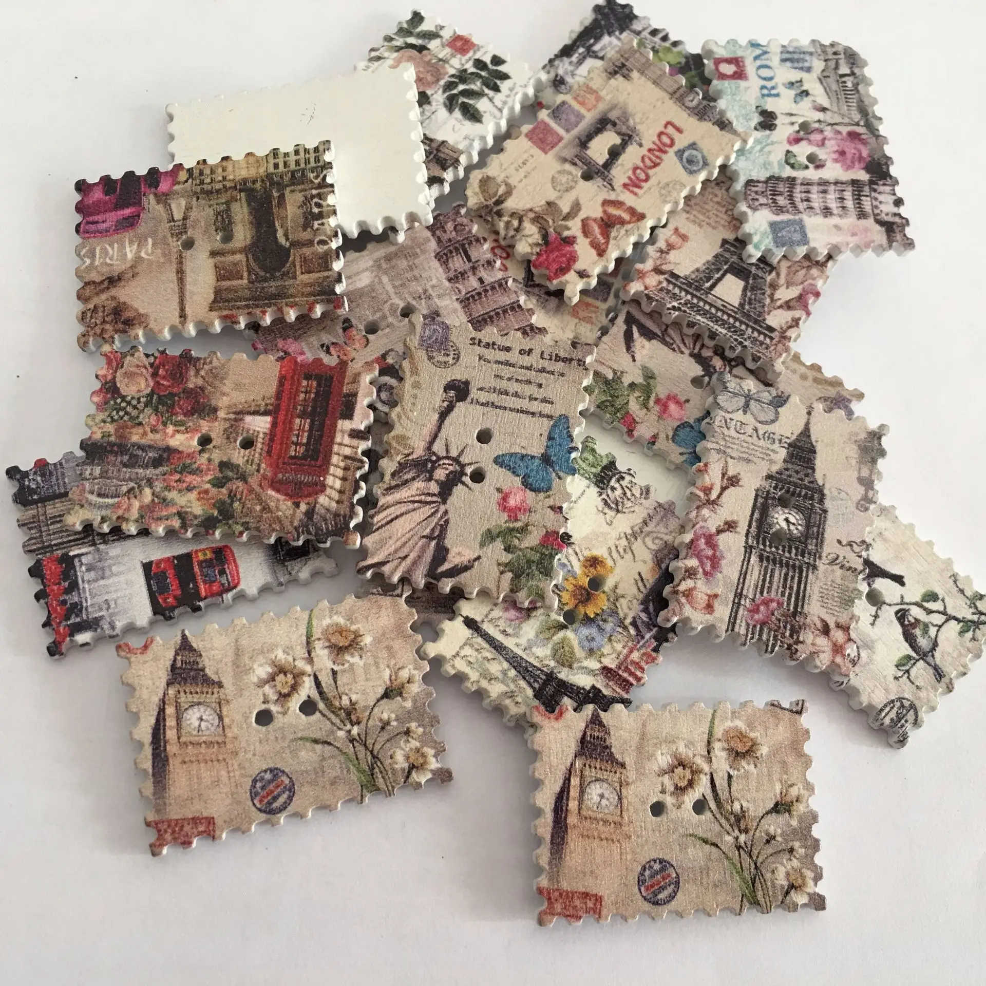 100pcs Postage Stamp Button Vintage Wood Floral Button, Retro Flower Button, Mix Design, Sewing Scrap Booking Supply
100pcs Postage Stamp Button Vintage Wood Floral Button, Retro Flower Button, Mix Design, Sewing Scrap Booking Supply