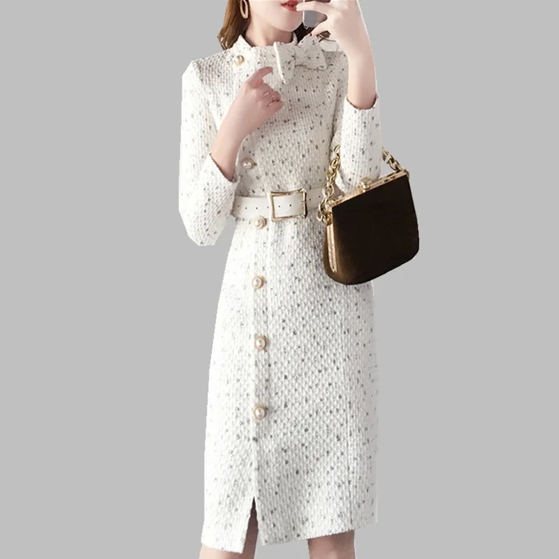 2021New Arrival Autumn Winter Runway Women Elegant Tweed Bag Hip Dress Bow Collar Long Sleeve Female Fashion Chic Dress Vestidos
2021New Arrival Autumn Winter Runway Women Elegant Tweed Bag Hip Dress Bow Collar Long Sleeve Female Fashion Chic Dress Vestidos