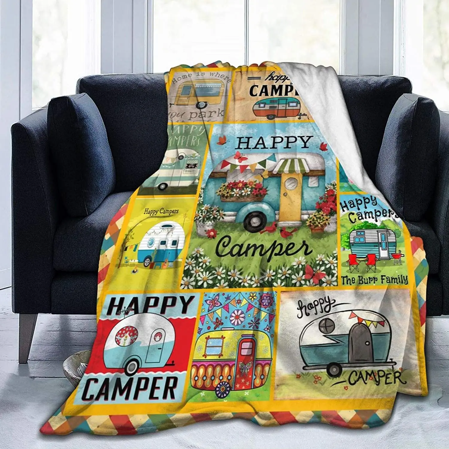 Throw Blanket Happy Camper Cozy Microfiber Bed Blanket for Adult Kids All Season Flannel Lap Blanket for Couch Chair Living Room
Throw Blanket Happy Camper Cozy Microfiber Bed Blanket for Adult Kids All Season Flannel Lap Blanket for Couch Chair Living Room