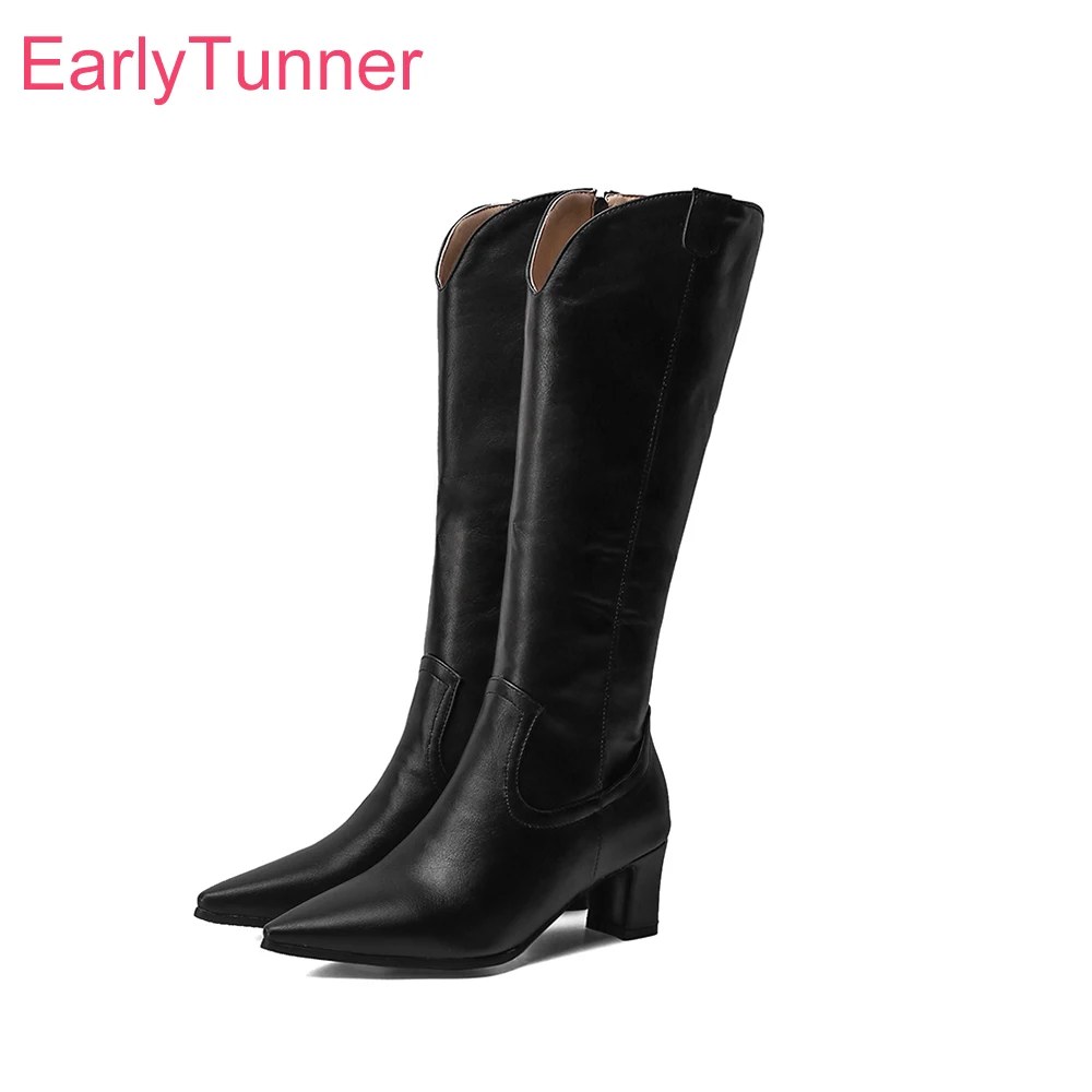 New Comfortable Black Beige Women Mid Calf Boots Pointed High Heels Lady Riding Shoes Plus Small Big Size 11 30 43 46 48 
New Comfortable Black Beige Women Mid Calf Boots Pointed High Heels Lady Riding Shoes Plus Small Big Size 11 30 43 46 48