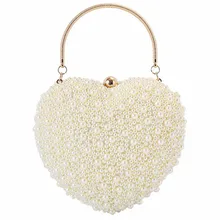 2023 Pearls Heart Shaped Wedding Clutch Purse Full Side Beads Mini Wallets With Chain Shoulder Bags For Girls MN1518