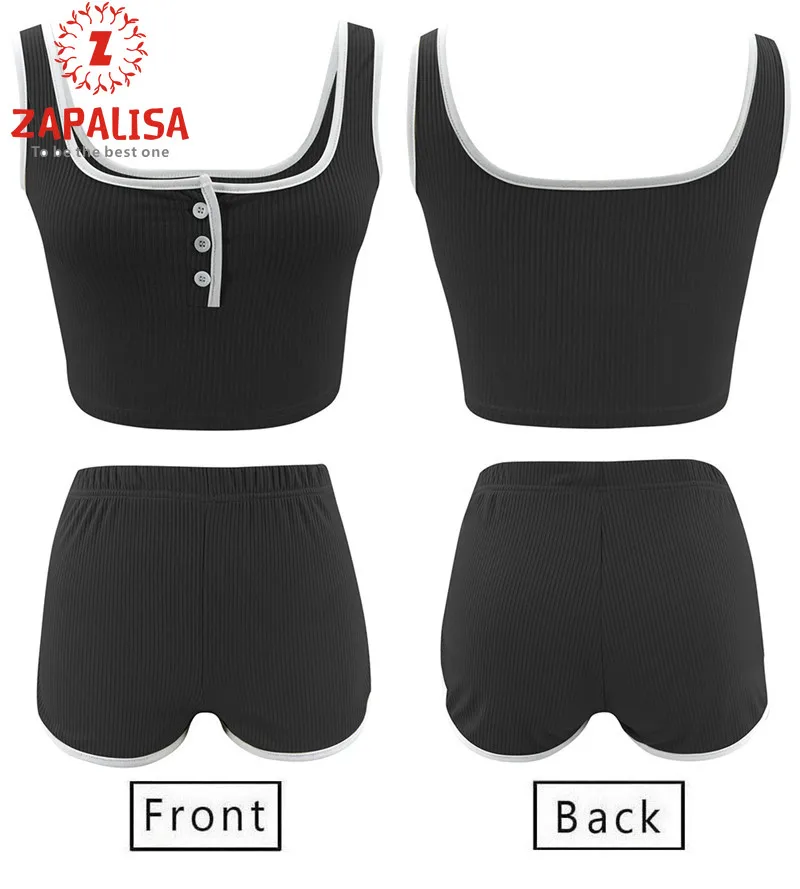 Sexy Women Summer 2 Piece Set for Sport Patchwork Design Button Sleeveless Square Collar Slim Short Top+Elastic Mid Waist Shorts
Sexy Women Summer 2 Piece Set for Sport Patchwork Design Button Sleeveless Square Collar Slim Short Top+Elastic Mid Waist Shorts