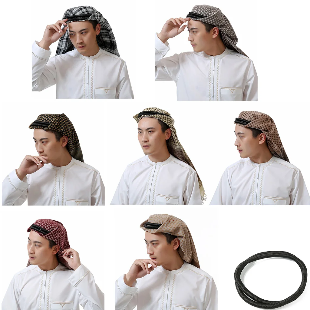 Muslim Head Wraps Scarf for Men Plaid Print Headwear Lightweight Headwrap with Aqel Rope Arabian Traditional Costume
Muslim Head Wraps Scarf for Men Plaid Print Headwear Lightweight Headwrap with Aqel Rope Arabian Traditional Costume