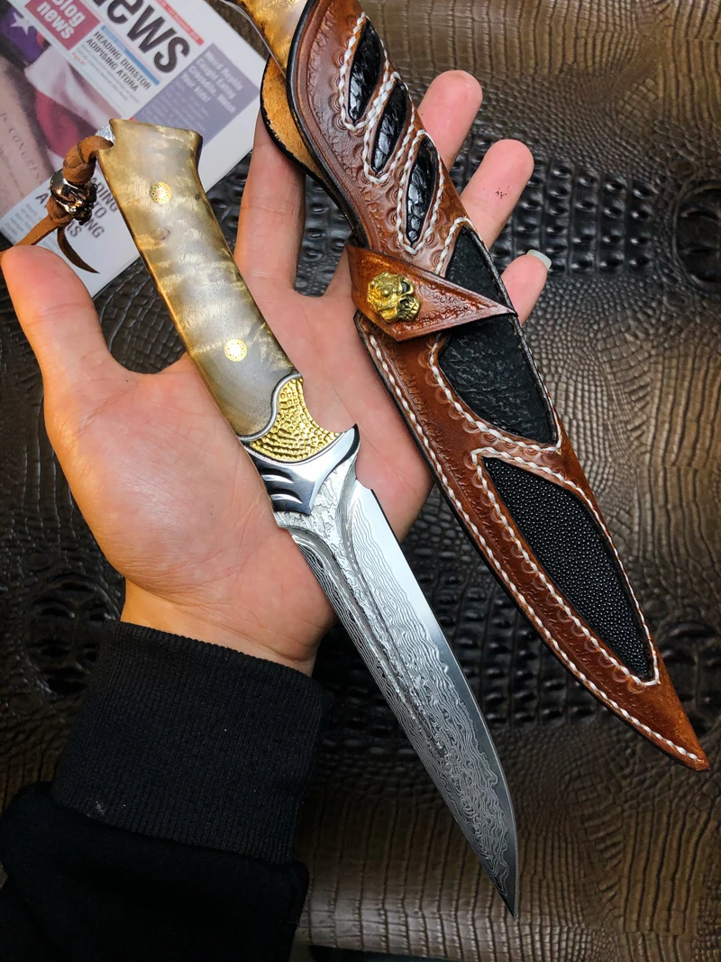 Damascus Steel Hunting Knife White Shadow Wooden Handle Fixed Blade Knife Camping Knife Outdoor Tool Tactical Knife
Damascus Steel Hunting Knife White Shadow Wooden Handle Fixed Blade Knife Camping Knife Outdoor Tool Tactical Knife