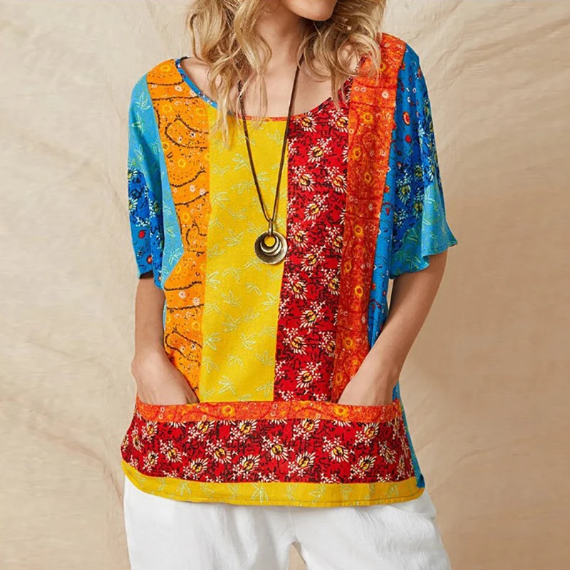 Elegant Women Linen Plus Size 3XL Tops Casual Patchwork O-Neck Section T-Shirt Summer Ladies Short Sleeve Streetwear Tees Blusa
Elegant Women Linen Plus Size 3XL Tops Casual Patchwork O-Neck Section T-Shirt Summer Ladies Short Sleeve Streetwear Tees Blusa