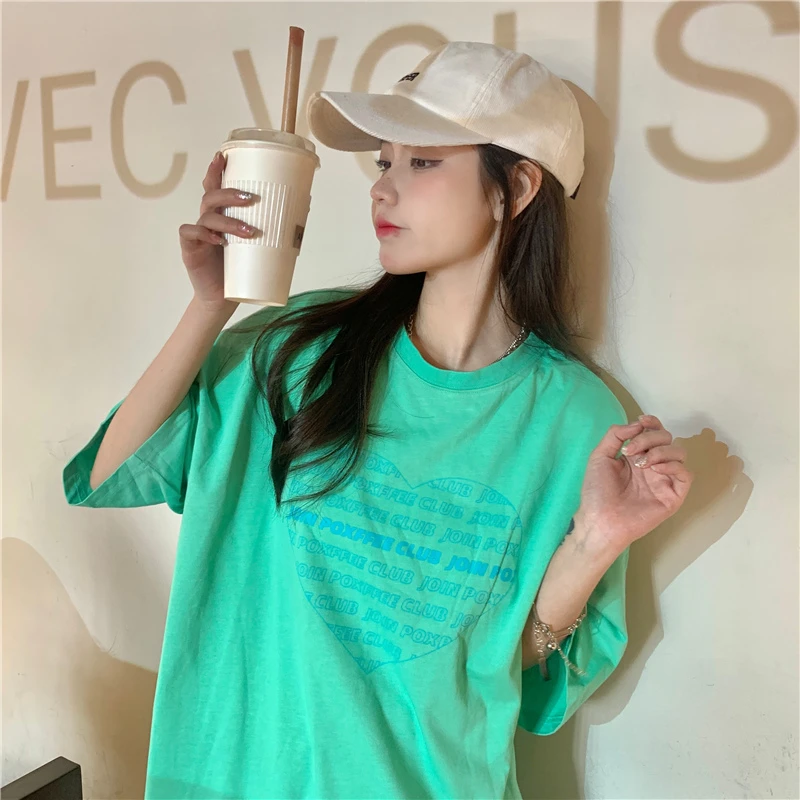 Cotton 20212 summer new casual short-sleeved T-shirt female love letter printing loose large size wild round neck
Cotton 20212 summer new casual short-sleeved T-shirt female love letter printing loose large size wild round neck