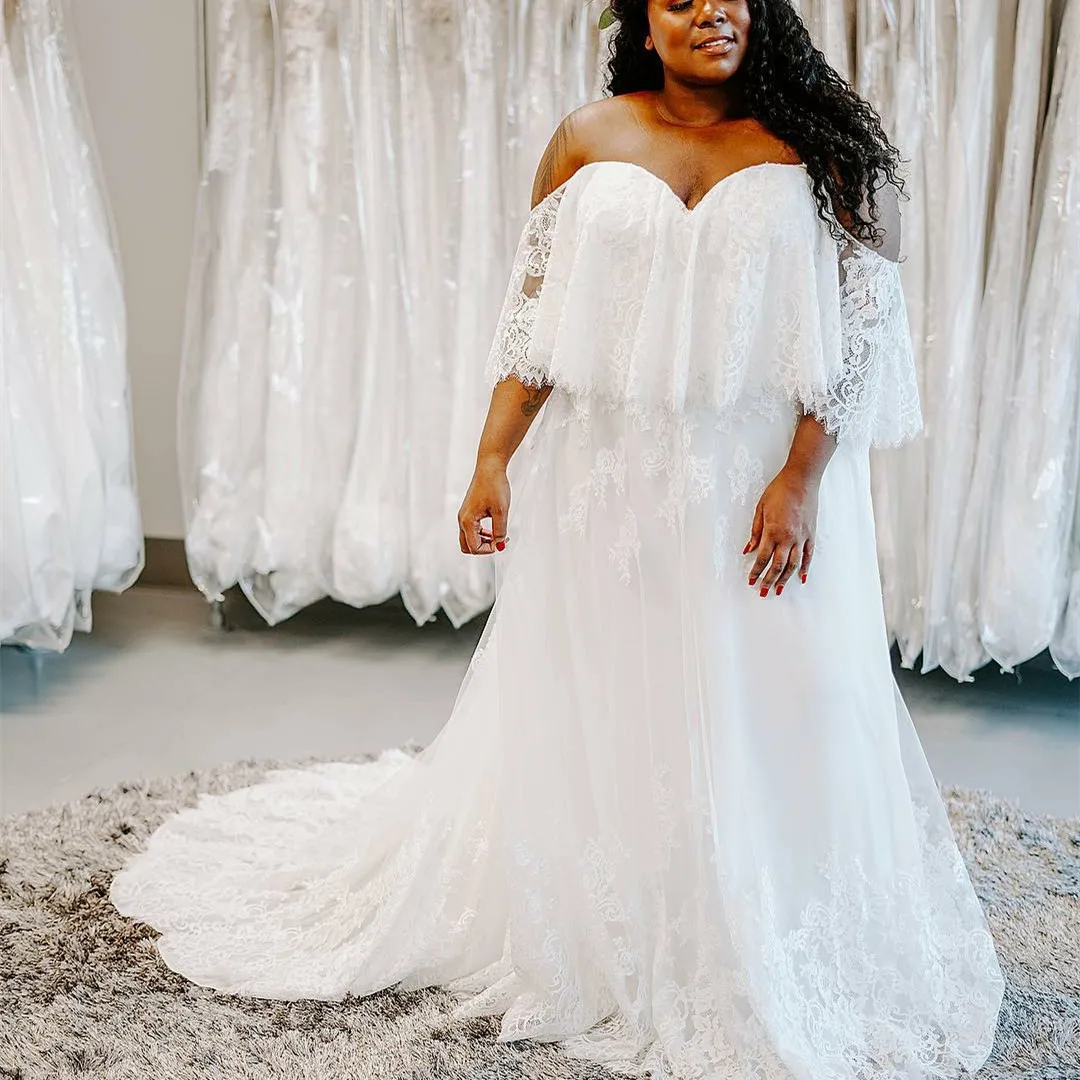 Vintage Long Lace Plus Size Wedding Dresses A-Line Ruffled Corset Back Vestidos de Novia Abendkleid Bridal Gown for Women
Vintage Long Lace Plus Size Wedding Dresses A-Line Ruffled Corset Back Vestidos de Novia Abendkleid Bridal Gown for Women