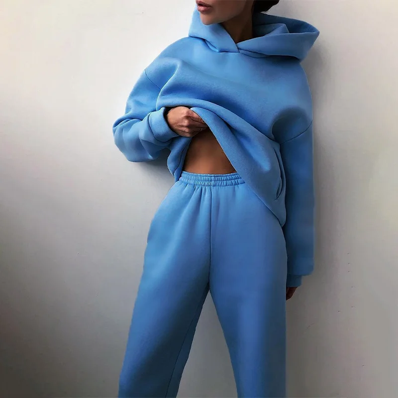 Women Solid Hooded Sweater Trousers Winter Fashion Padded Long Sleeve Top Men Hoodie Sweatshirt Pants Two-piece Sports Warm Suit
Women Solid Hooded Sweater Trousers Winter Fashion Padded Long Sleeve Top Men Hoodie Sweatshirt Pants Two-piece Sports Warm Suit