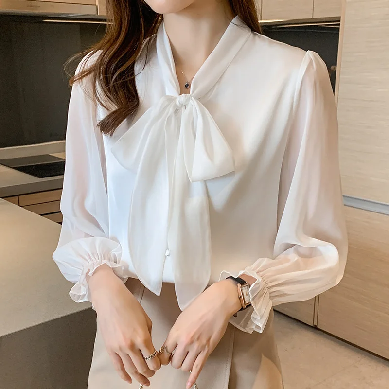 #5018 Spring Autumn White Black Chiffon Shirt Women Bow Collar Elegant Office Shirt Femme Thin Loose Korean Style Women Shirt
#5018 Spring Autumn White Black Chiffon Shirt Women Bow Collar Elegant Office Shirt Femme Thin Loose Korean Style Women Shirt