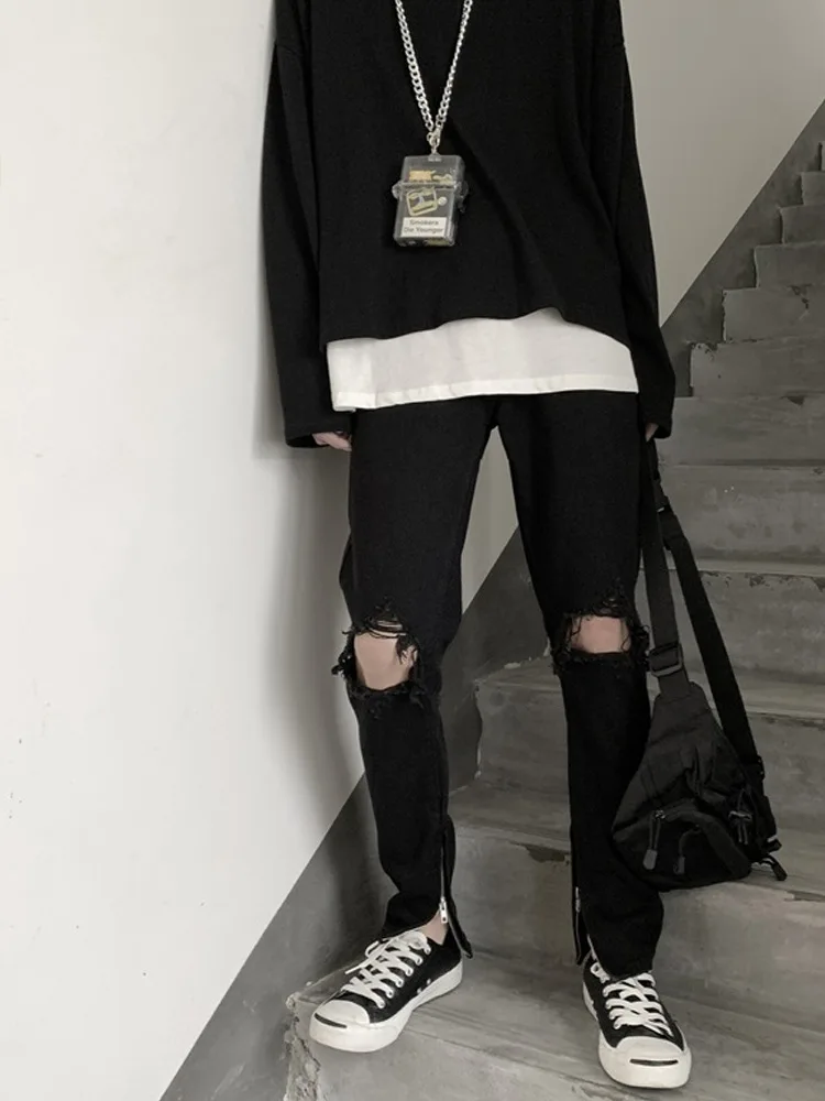 Мужские рваные джинсы High Street, черные свободные прямые брюки, повседневные универсальные красивые брюки 
Мужские рваные джинсы High Street, черные свободные прямые брюки, повседневные универсальные красивые брюки