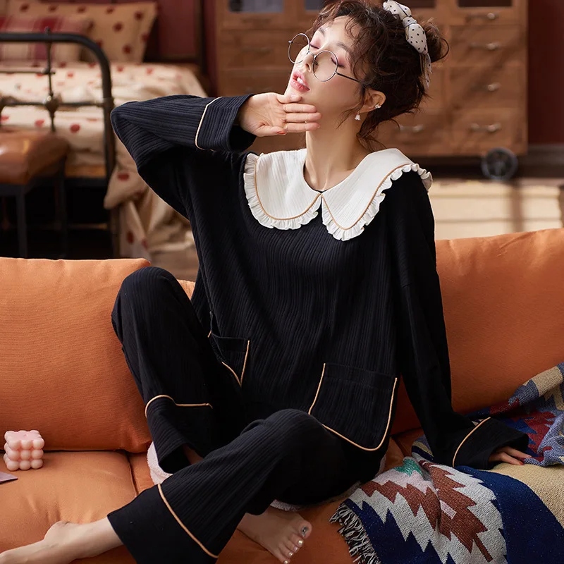 SLPBELY Women Pajamas Set Homesuit Spring Autumn Sweet Doll Collar Two Piece Long Sleeved Casual Sleepwear Homewear Loungewear 
SLPBELY Women Pajamas Set Homesuit Spring Autumn Sweet Doll Collar Two Piece Long Sleeved Casual Sleepwear Homewear Loungewear