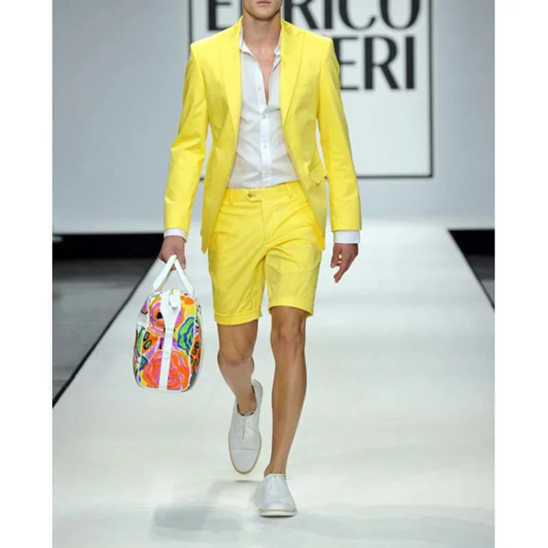 2022 Yellow Men Summer Ternos Slim Fit Suits Wedding Party Mens Prom Casual Beach Suits 2 Pieces Jacket Short Pants Tuxedo Suits
2022 Yellow Men Summer Ternos Slim Fit Suits Wedding Party Mens Prom Casual Beach Suits 2 Pieces Jacket Short Pants Tuxedo Suits