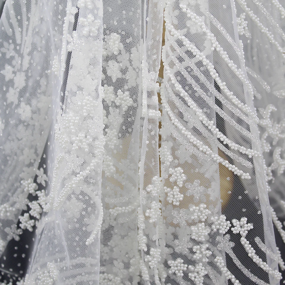 Bridal Luxury High Quality French Glitter Tulle White Beaded Lace Fabric Wedding Evening Dress Material Sewing Textiles Latest
Bridal Luxury High Quality French Glitter Tulle White Beaded Lace Fabric Wedding Evening Dress Material Sewing Textiles Latest
