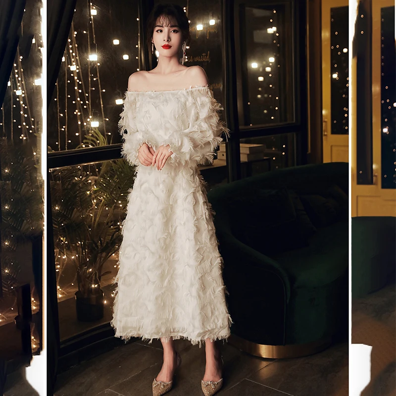 Evening Dress Pleat A-Line Elegant White Simple Tea-Length Full Sleeves Zipper Back Square Collar Woman Formal Party Gowns A725
Evening Dress Pleat A-Line Elegant White Simple Tea-Length Full Sleeves Zipper Back Square Collar Woman Formal Party Gowns A725