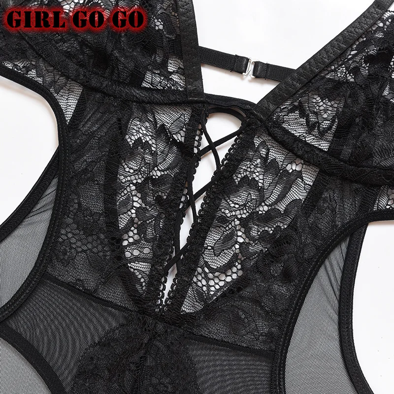 

lingerie bodysuit women sexy body suits mesh lace see trough transparent erotic teddies one piece hollow out metal chain sequins