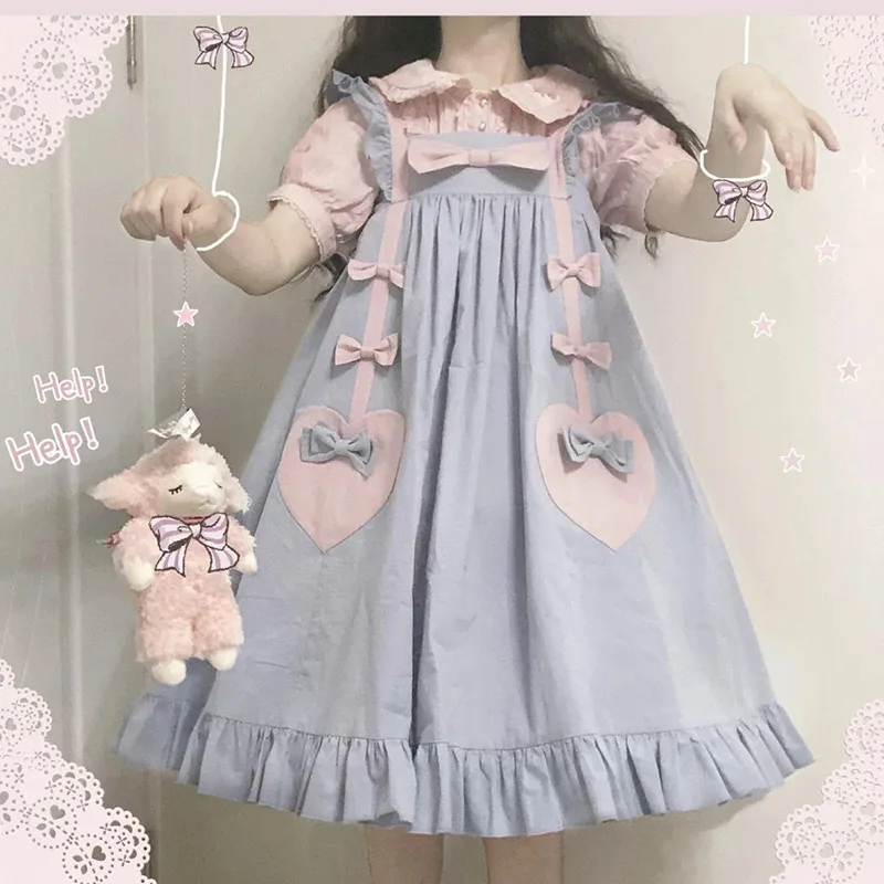 For Women Summer 2020 Sweet Japaness Style Lolita Dress Kawaii Butterfly Sleeve Vest Dress Love Shape Pink Bow Pleats
For Women Summer 2020 Sweet Japaness Style Lolita Dress Kawaii Butterfly Sleeve Vest Dress Love Shape Pink Bow Pleats