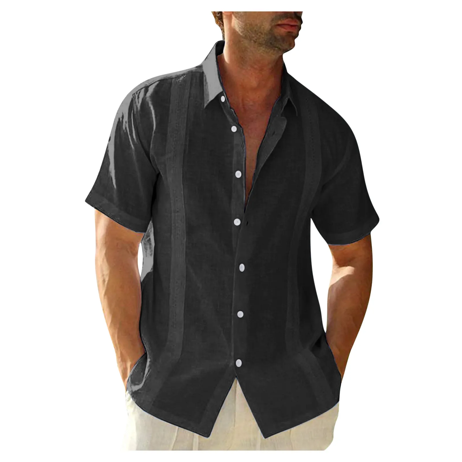 59# Mens Blouse Short Sleeve Baggy Buttons Summer Embroidery Edge Solid Turn-down Collar Casual Loose Holiday Shirts Tee Tops
59# Mens Blouse Short Sleeve Baggy Buttons Summer Embroidery Edge Solid Turn-down Collar Casual Loose Holiday Shirts Tee Tops