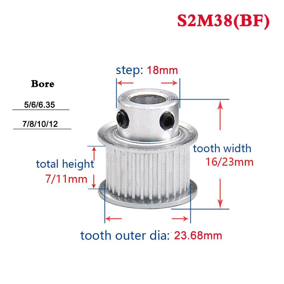 1Pcs S2M 38 Tooth-48 Tooth Synchronous Wheel Convex Timing Belt Pulley Aluminum Alloy Width 7mm 11mm Bore 5mm-12mm
1Pcs S2M 38 Tooth-48 Tooth Synchronous Wheel Convex Timing Belt Pulley Aluminum Alloy Width 7mm 11mm Bore 5mm-12mm