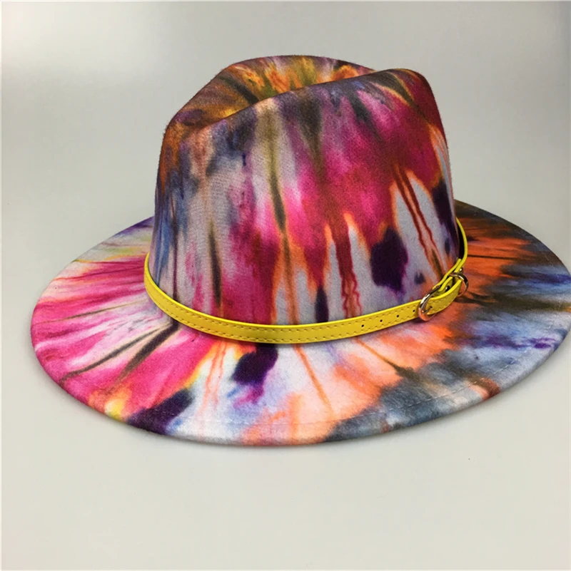 NEW FASHION Tie Dye Fedora Jazz Hat Women Flat Wide Brim Panama With Belt Wool Felt Colorful Fedora Hats for Men Wholesale
NEW FASHION Tie Dye Fedora Jazz Hat Women Flat Wide Brim Panama With Belt Wool Felt Colorful Fedora Hats for Men Wholesale