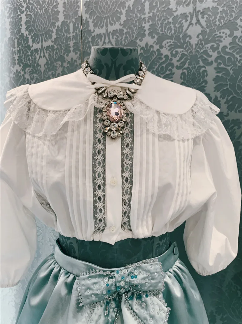 Summer Miu Doll Collar Short Blouse High Waist Thin A-line Skirt Fashion Suit Women 
Summer Miu Doll Collar Short Blouse High Waist Thin A-line Skirt Fashion Suit Women