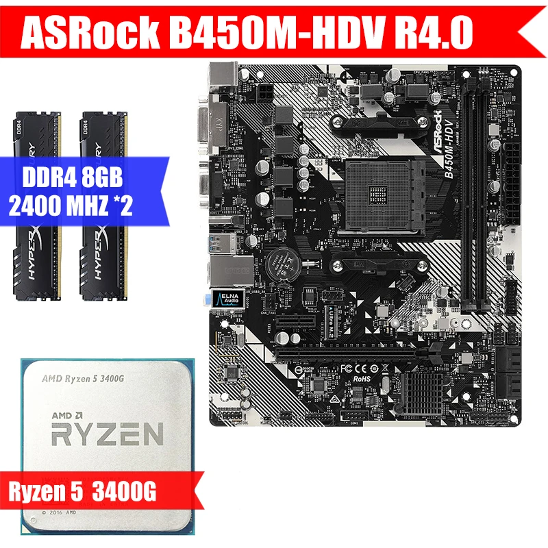 ASRock B450M-HDV R4.0 & AMD CPU Ryzen 5 3400G & Kingston DDR4 8GB*2 Combination Kit M.2 USB3.0 Socket AM4 M-ATX/5900X/5800/3700
ASRock B450M-HDV R4.0 & AMD CPU Ryzen 5 3400G & Kingston DDR4 8GB*2 Combination Kit M.2 USB3.0 Socket AM4 M-ATX/5900X/5800/3700