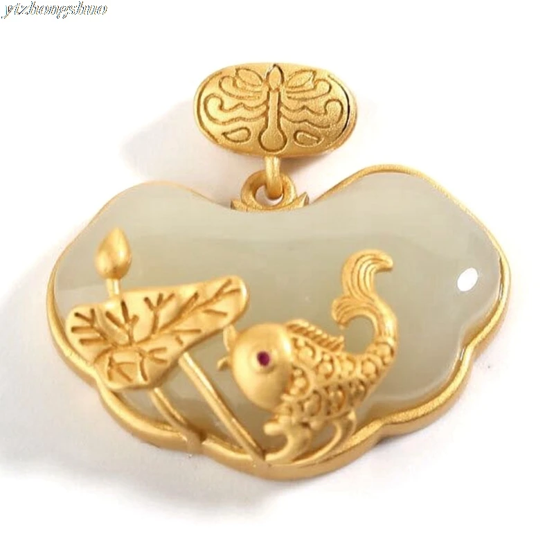New Inlaid Natural Hetian Chalcedony Carp Lotus Chinese Style Retro Temperament Pendant Necklace Women Accessories
New Inlaid Natural Hetian Chalcedony Carp Lotus Chinese Style Retro Temperament Pendant Necklace Women Accessories
